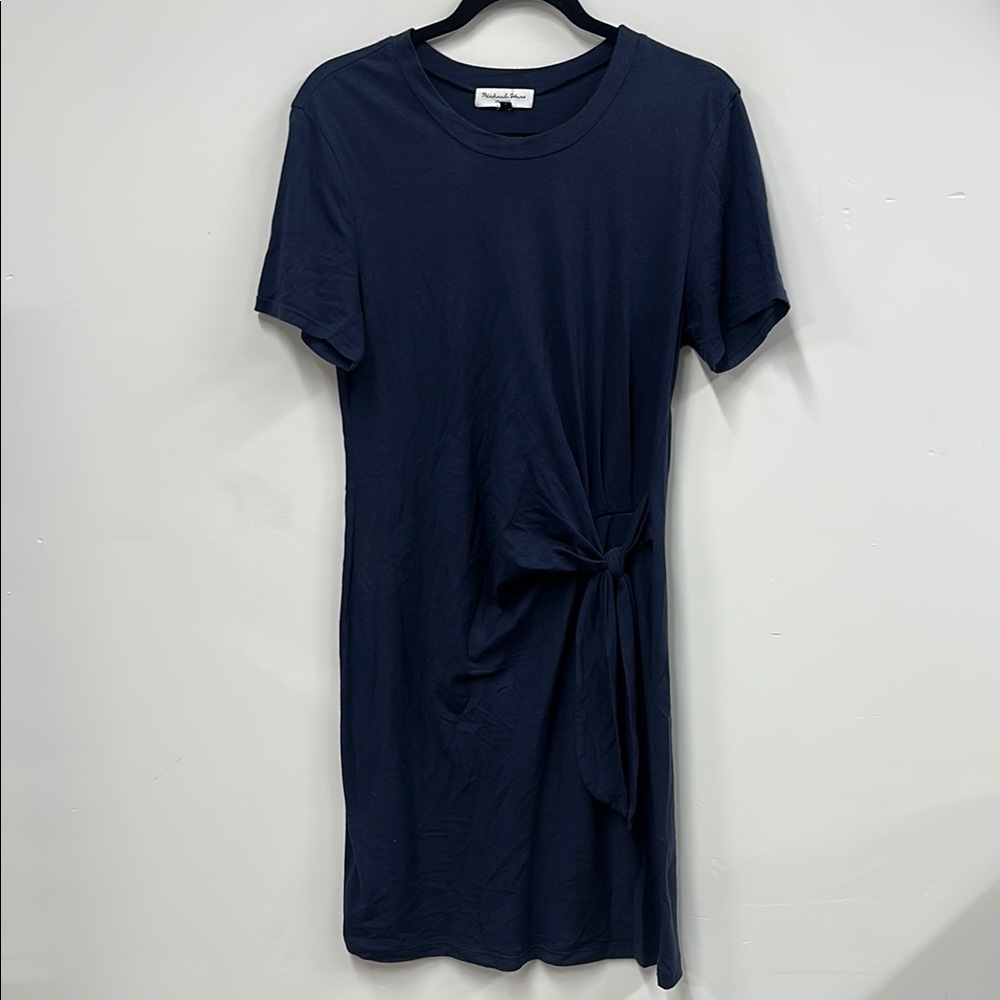 Michael Stars Blue Asymmetrical Ruched Midi Dress S